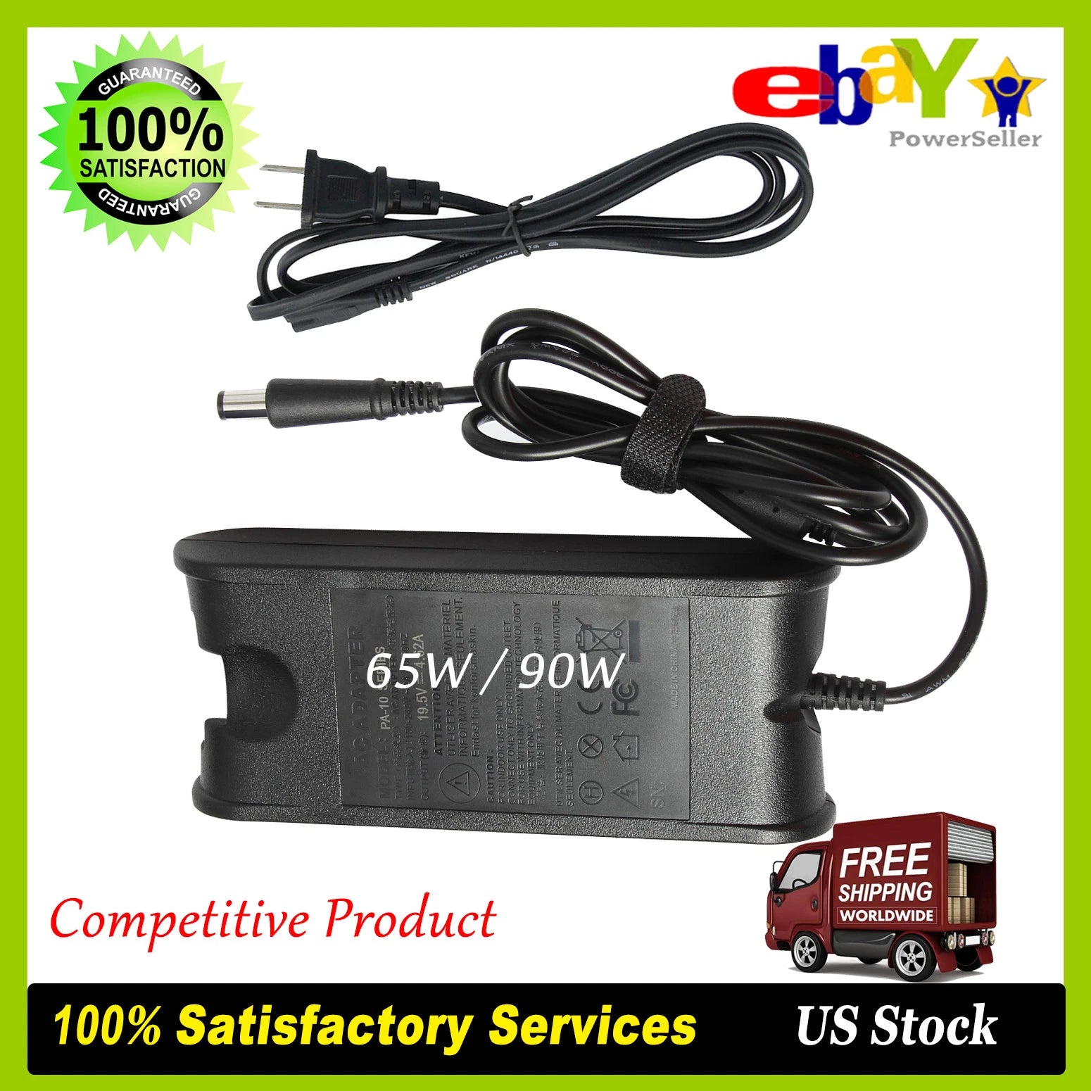 65/90W AC Adapter Charger for Dell Inspiron 15 (3520) (3521) Laptop Power Supply