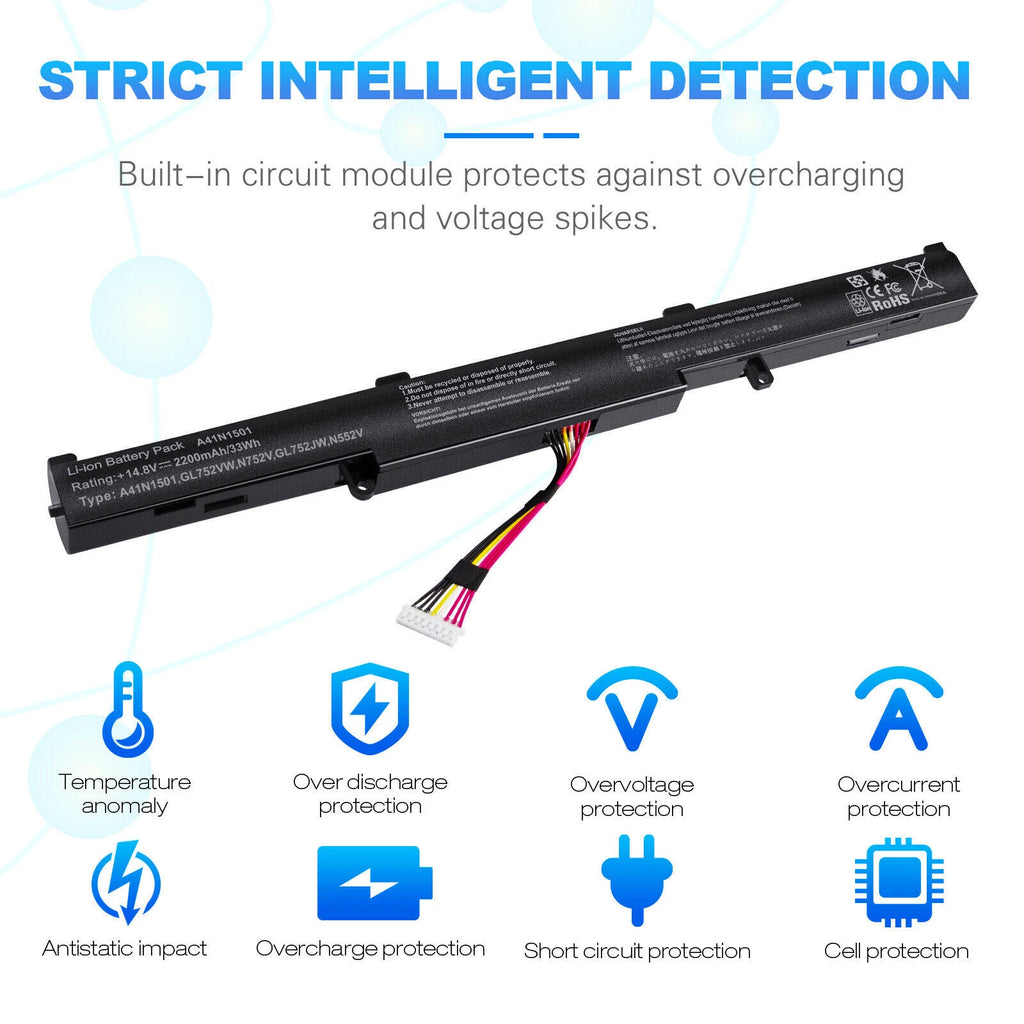 For ASUS ROG GL752 GL752VW GL752VL N552V N552VX N752V A41LK9H A41N1501 Battery