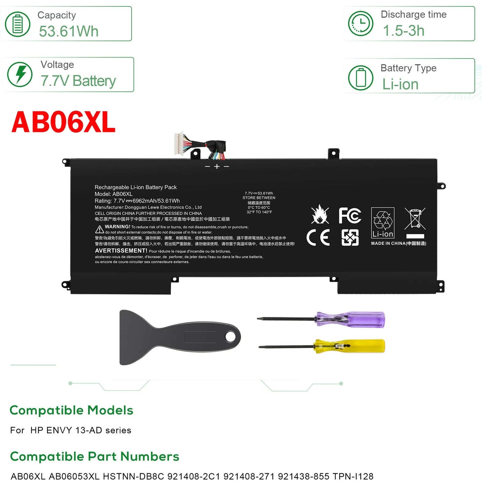 ??Replace AB06XL Battery For HP Envy 13-AD AD024TU AD028TU HSTNN-DB8C 921408-2C1