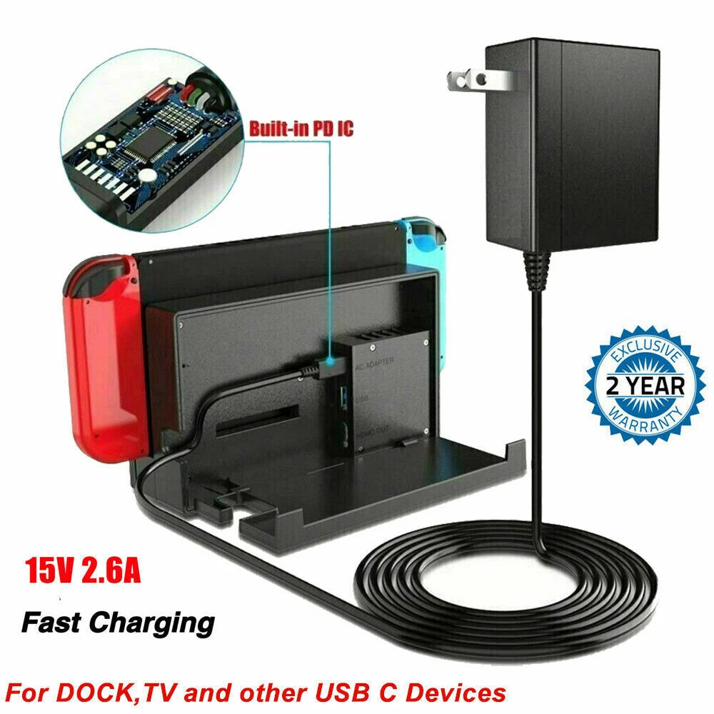 For Nintendo Switch / Lite Charger / TV Dock Mode / OLED AC Adapter Charger 15V