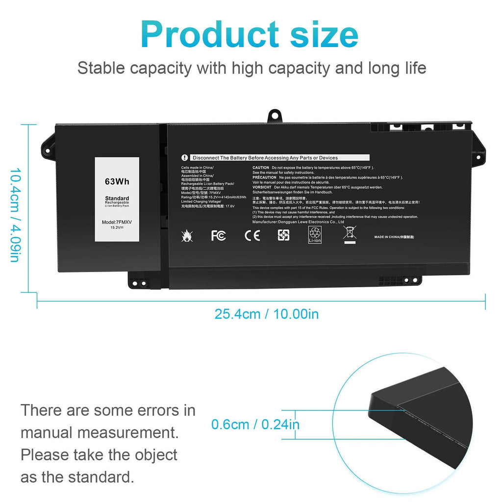 7FMXV 15.2V 63Wh Battery for Dell Latitude 5320 7320 7420 7520 TN2GY 9JM71