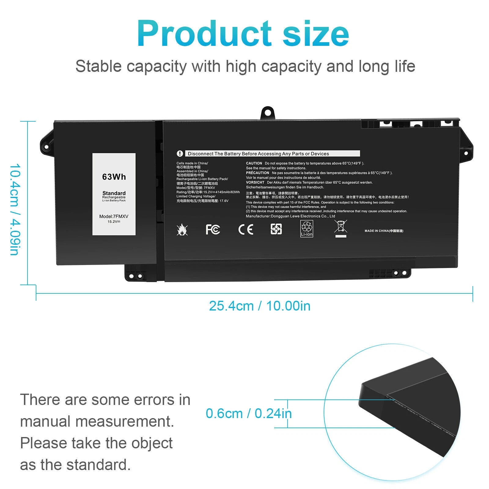 7FMXV 15.2V 63Wh Battery for Dell Latitude 5320 7320 7420 7520 TN2GY 9JM71