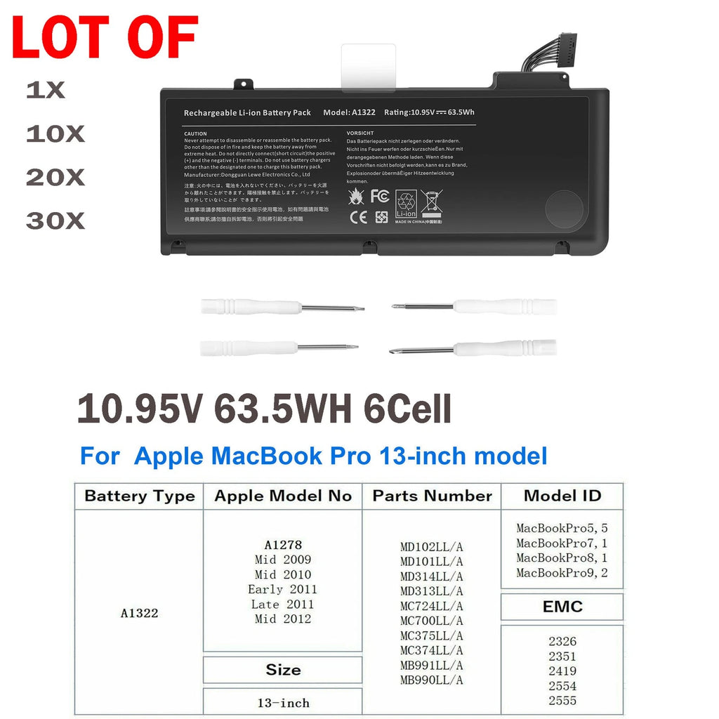 ?LOT 30x Battery A1322 For Apple For MacBook Pro 13"A1278 Mid2009 2010 2011 2012