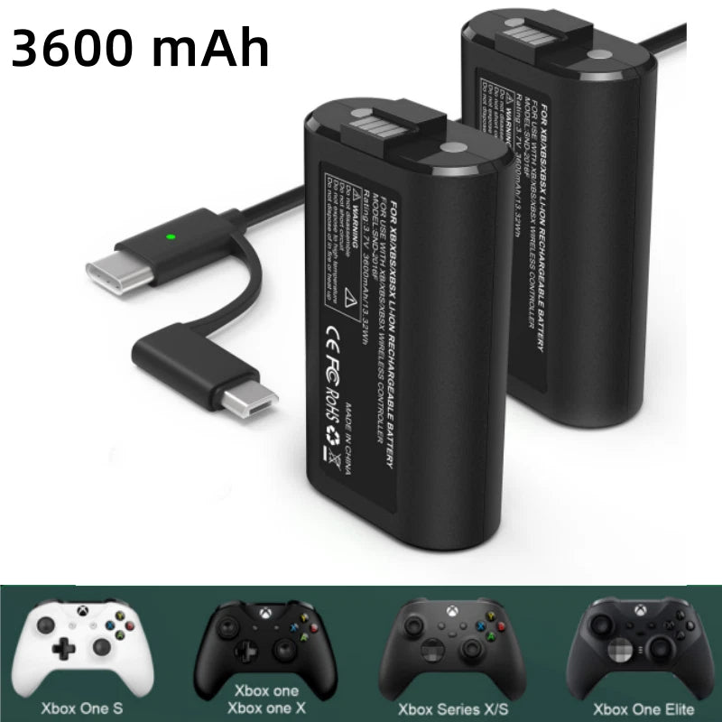 2*Rechargeable Battery Pack For Xbox Series X/S/Xbox One S/X/E+Charging Cable