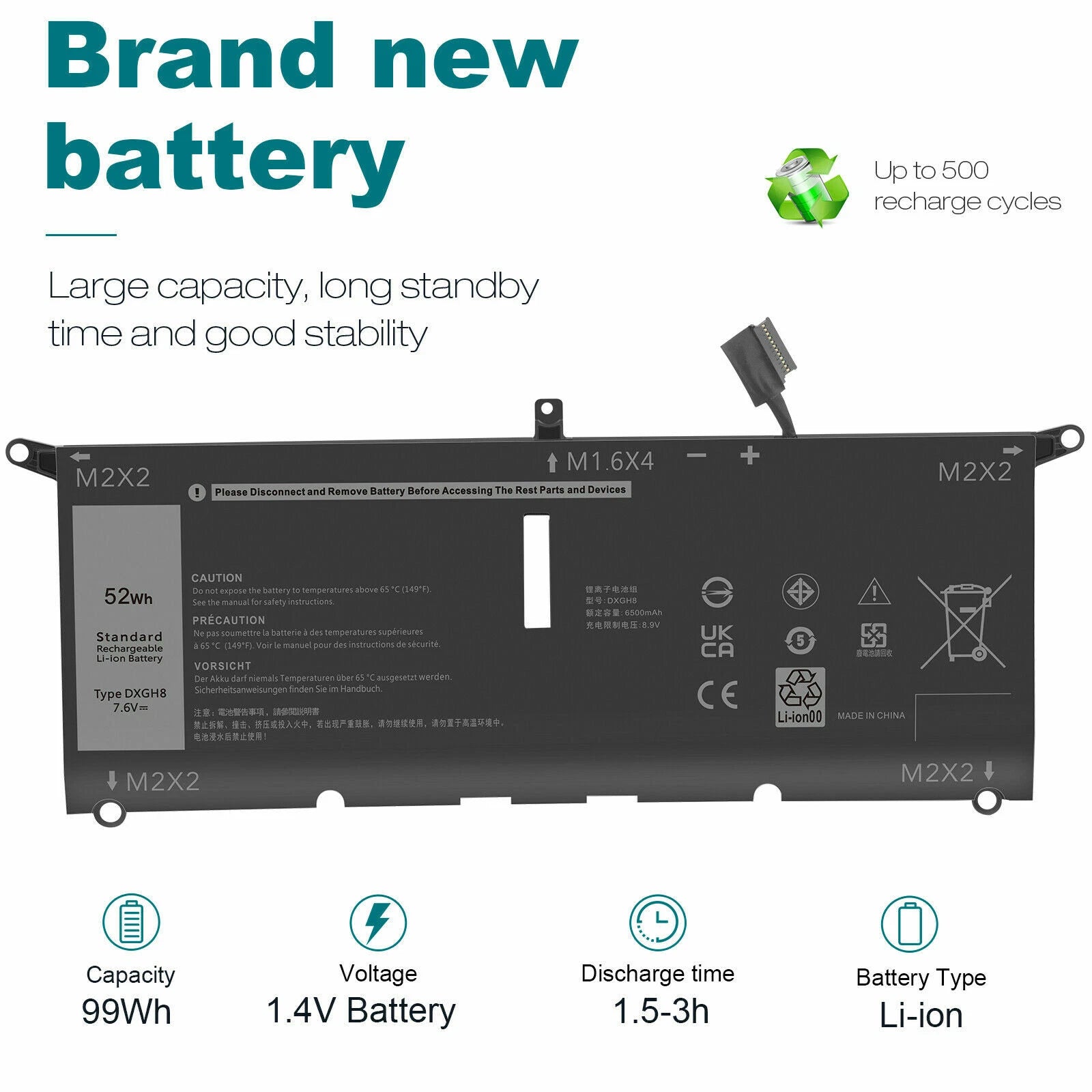 DXGH8 Laptop Battery For Dell XPS 13 9370 Series H754V 0V48RM V48RM HK6N5 52Wh