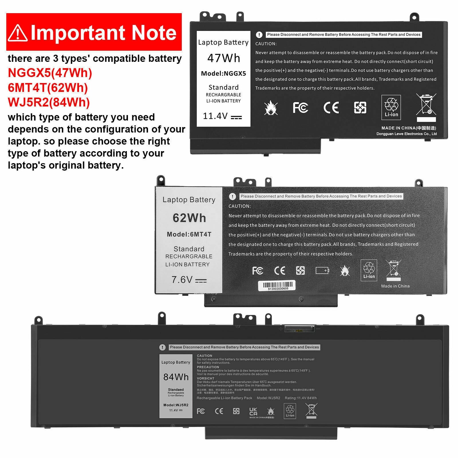 WJ5R2 4F5YV Battery for Dell Latitude E5570 Precision 3510 Serie with Tools 84Wh