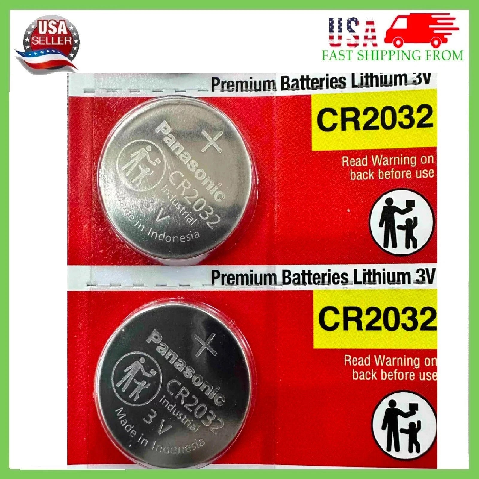 2 x SUPER FRESH Panasonic CR2032 CR 2032 Lithium Battery 3V Coin Cell Exp. 2033