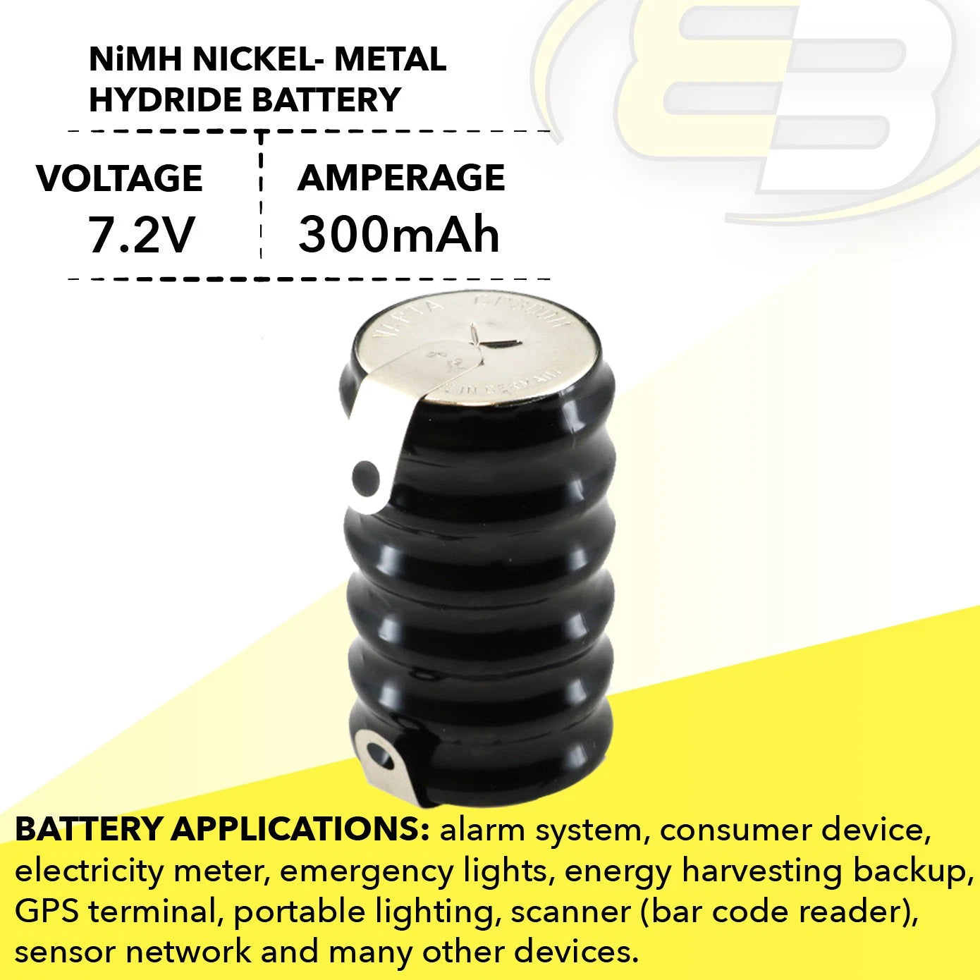 2x 6/CP300H-TABS 7.2V 300mAh NiMH Battery w/TABS For MBU,Timer, Senor, Metering