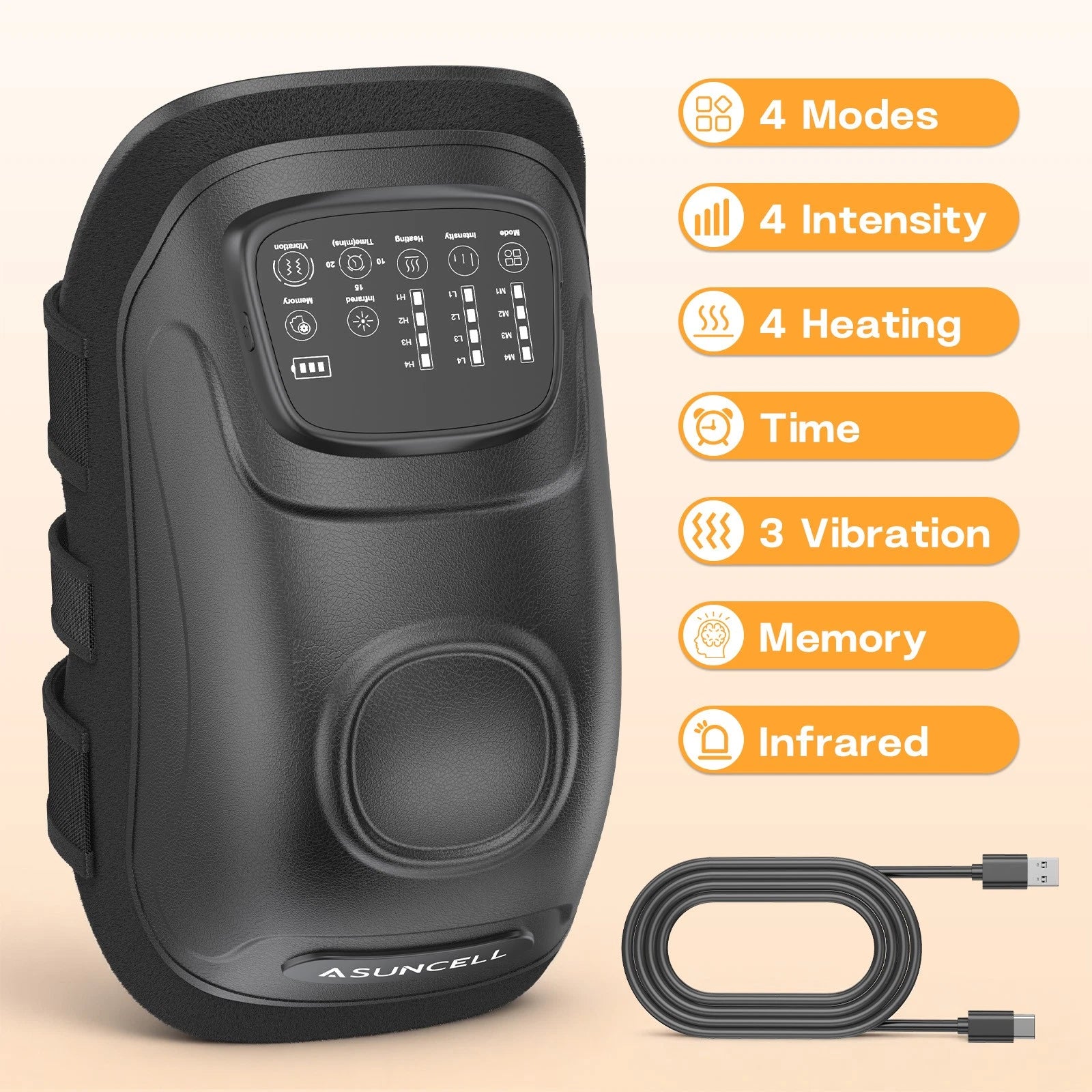 3-in-1 Cordless Knee Massager with Heat Vibration & Red Light Therapy Pain LED