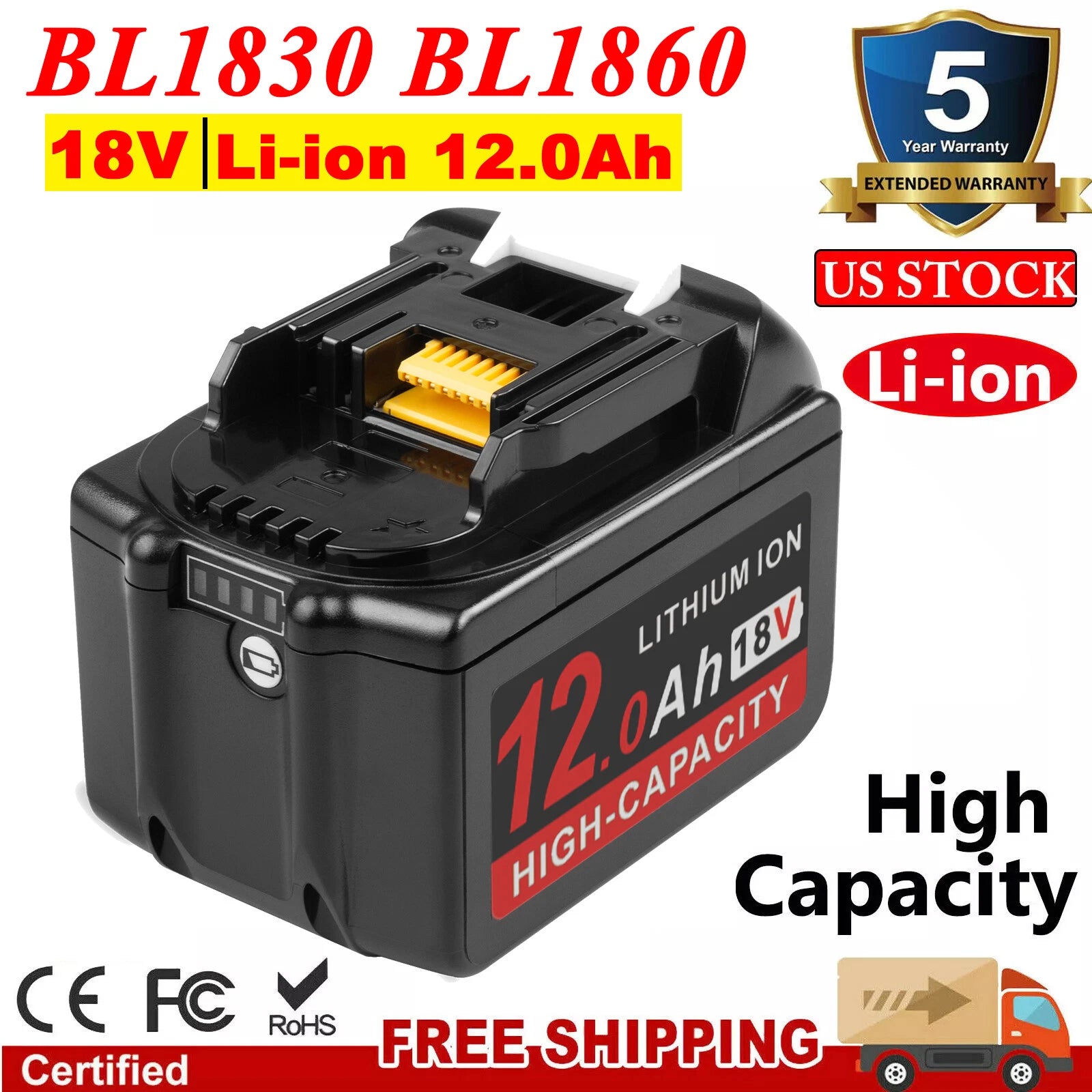 12.0Ah For Makita 18V Lithium-Ion Battery BL1830 BL1850 BL1860 BL1890 Power Tool