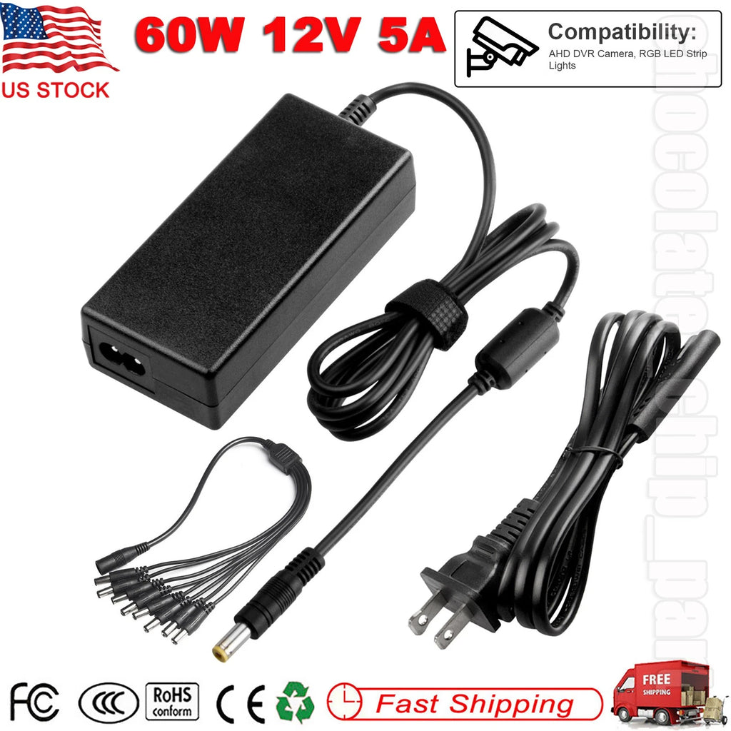 8-Way Splitter Cable AC Adapter For Lorex ACC-U81 ACCU81 Security Camera Power