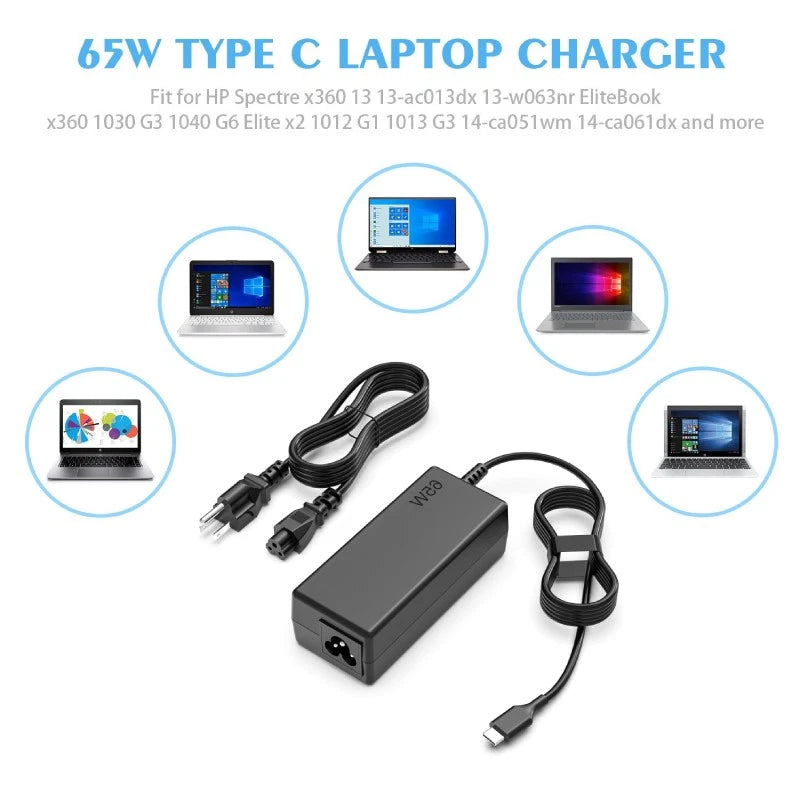 65W USB C Type C LOT Charger for Acer/Lenovo/DELL/HP/Asus/Samsung Power Laptop