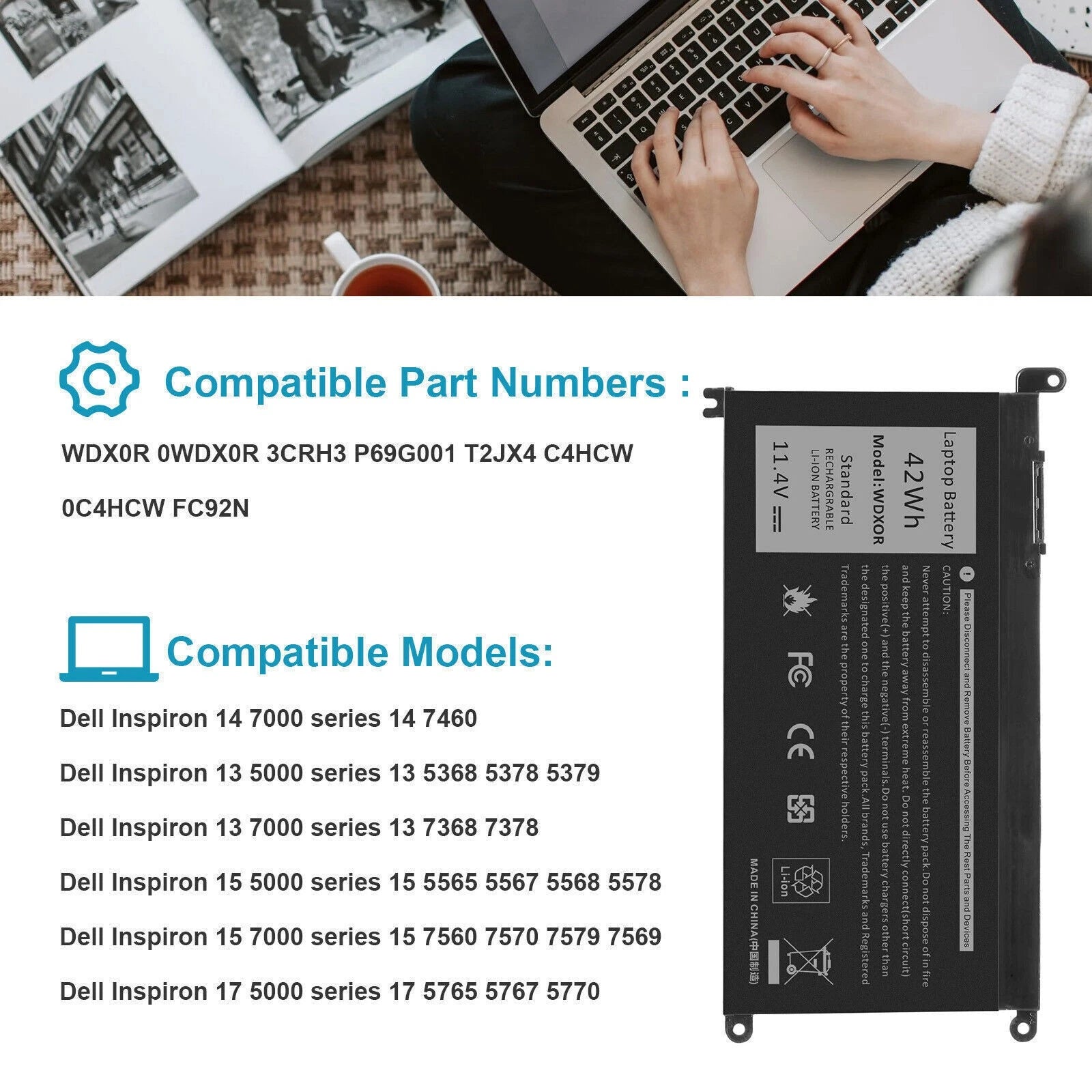 ?LOT WDX0R Battery For DELL Inspiron 15 5567 5568 5368 7368 7569 7579 WDXOR 42Wh
