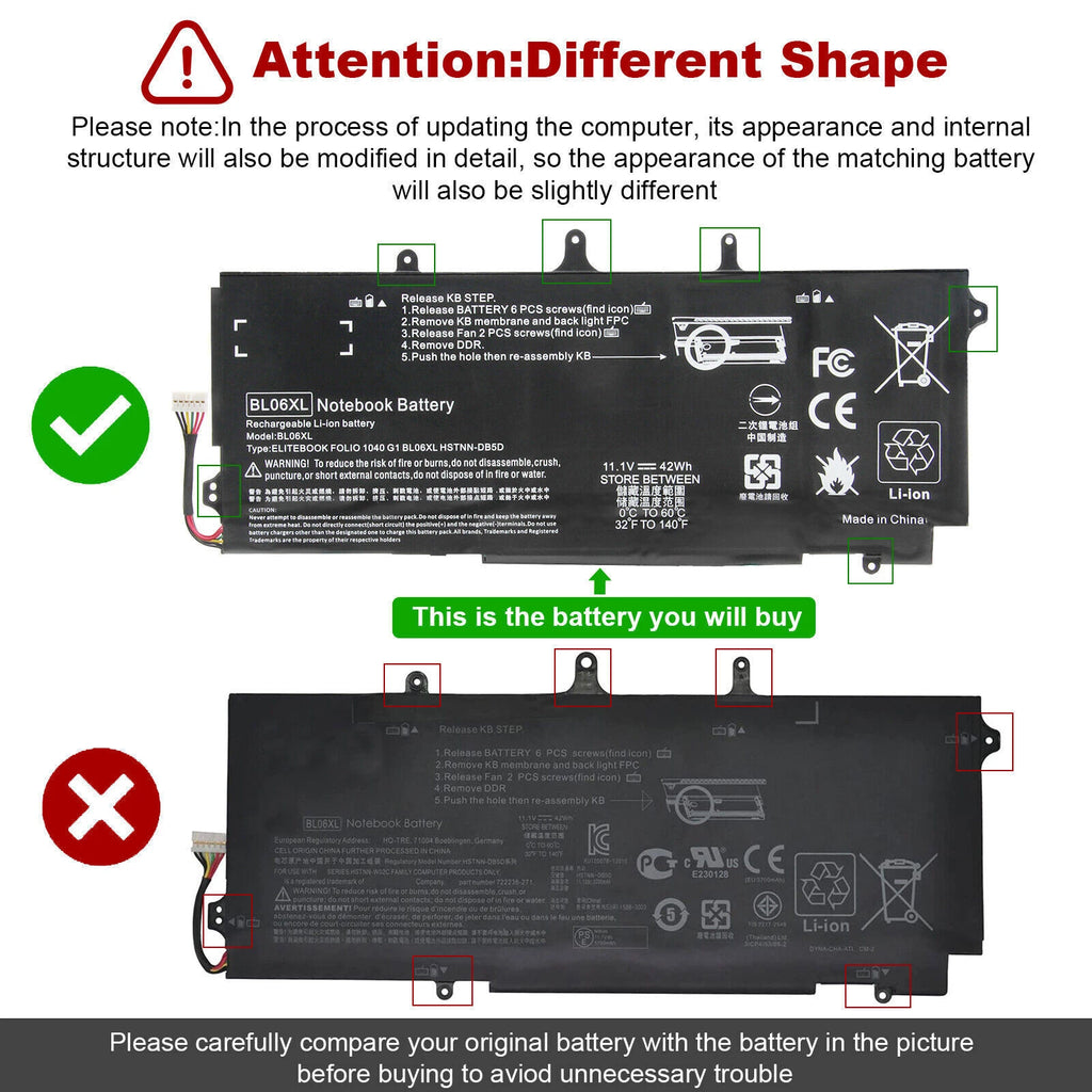 Laptop BL06XL Battery for HP EliteBook Folio 1040 G0 G1 G2 HSTNN-DB5D HSTNN-W02C