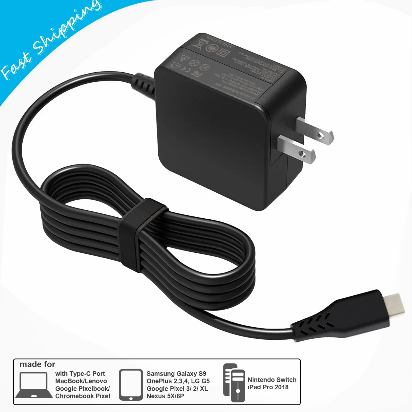 45W USB C Type C Power Charger for HP Chromebook Lenovo/Acer/Asus/Samsung Laptop