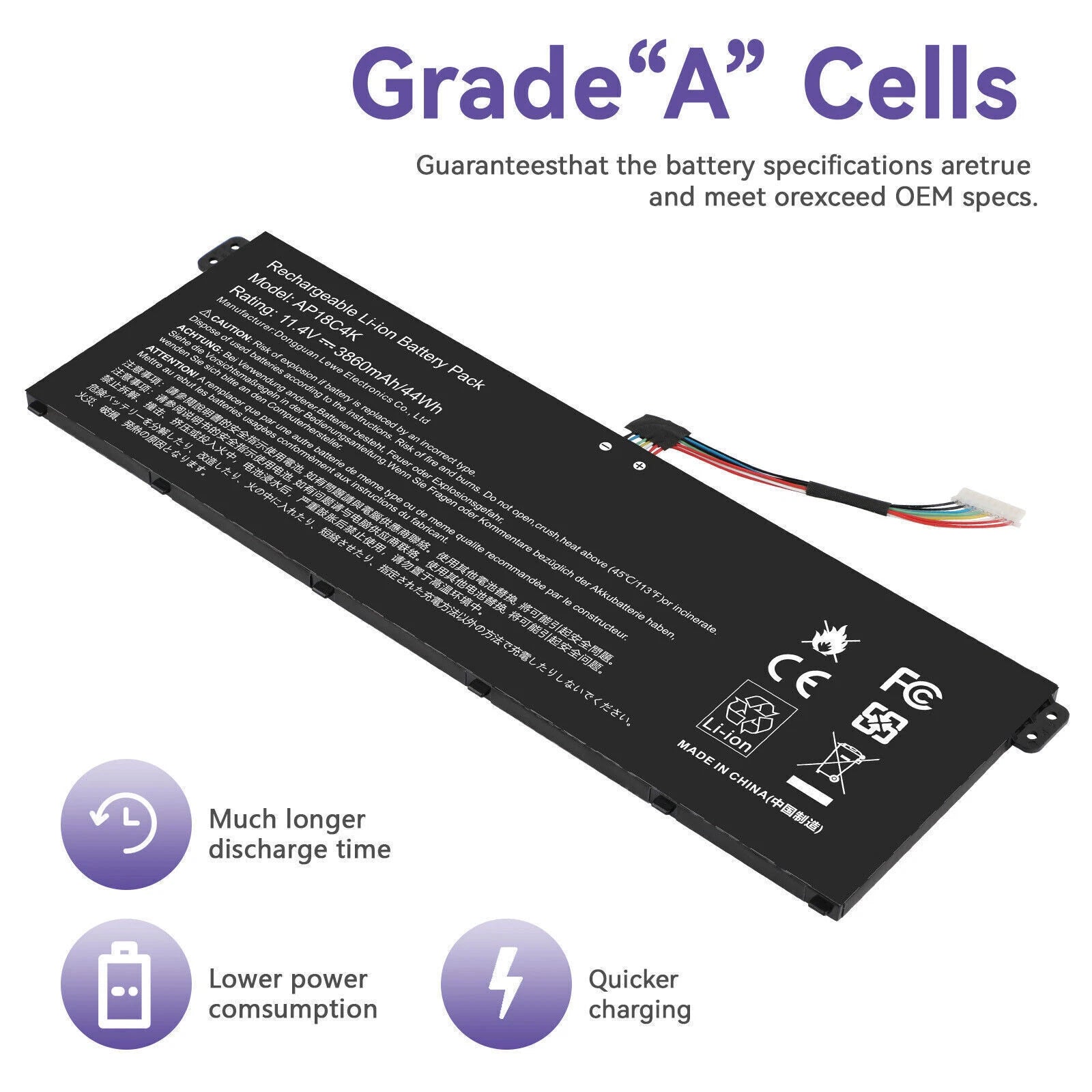 Battery AP18C4K For Acer Aspire A515-43 A515-43-R-19-L A515-43-R057 KT0030401