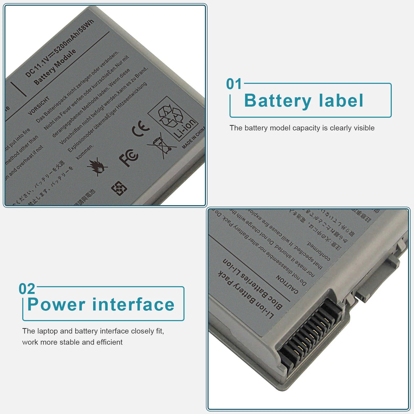 C1295 Laptop Battery for Dell Latitude D530 D520 D500 D505 D600 D610 C2603 58Wh