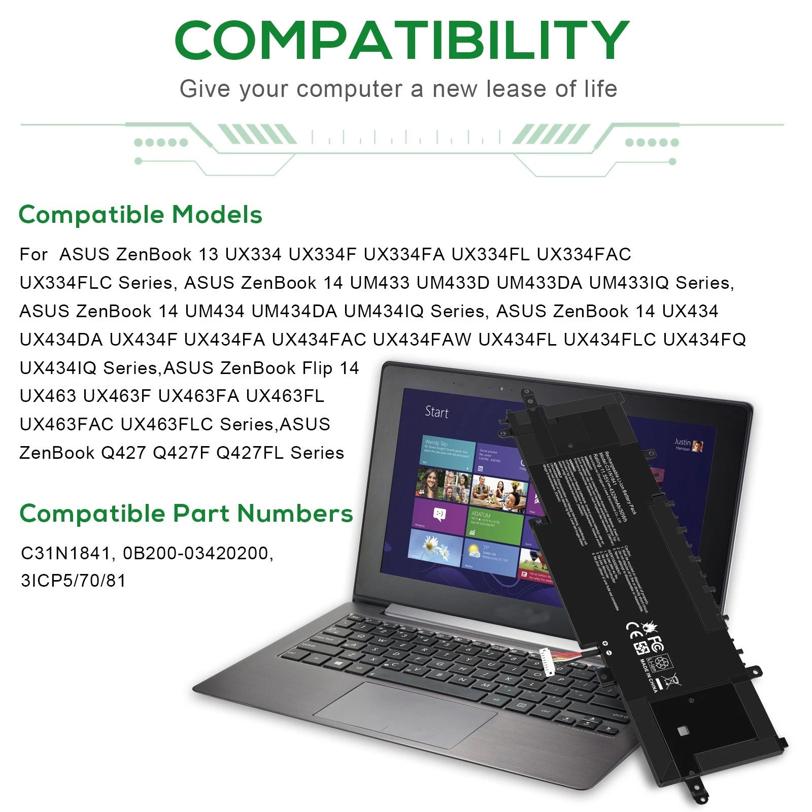C31N1841 Battery For Asus ZenBook13 UX334 UX334F 14 UX434 UM433 UM434 Q427 Q427F