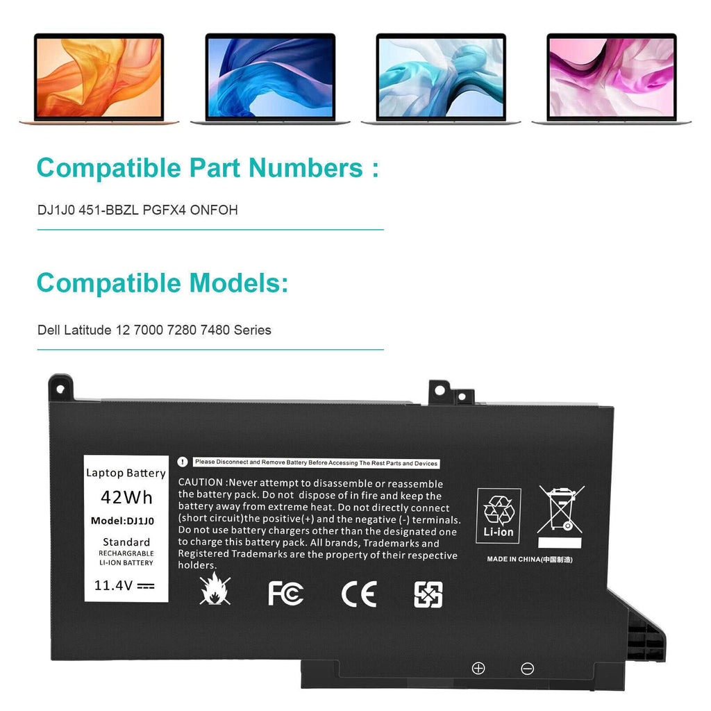 DJ1J0 Laptop Battery for Dell Latitude 12 7280 7290 13 7380 7390 14 7480 7490