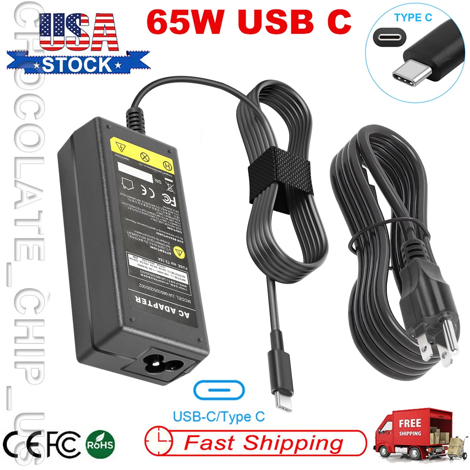 65W USB-C Adapter Chagrer for Lenovo ThinkPad X1 X13 T14 T15 E14 E15 T480s T490