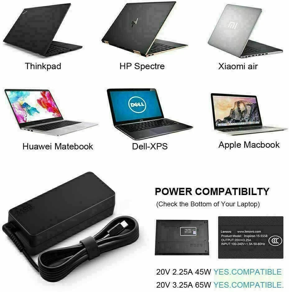 AC Adapter For Acer Chromebook 315 CB315-3H-C2C3 CB315-3H-C4QE 65W USB-C Charger