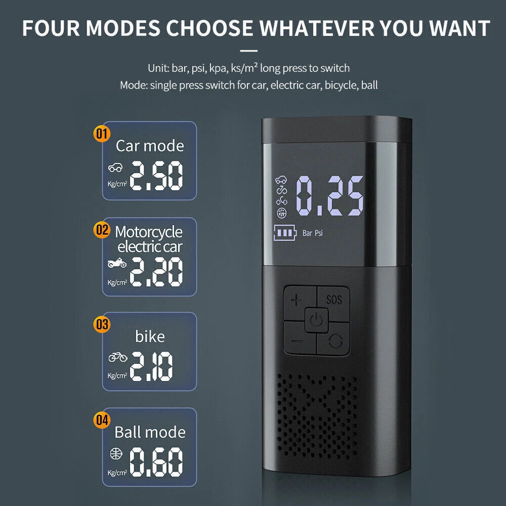 Cordless Air Compressor Digital Display Tire Inflator Electric Air Pump & LED