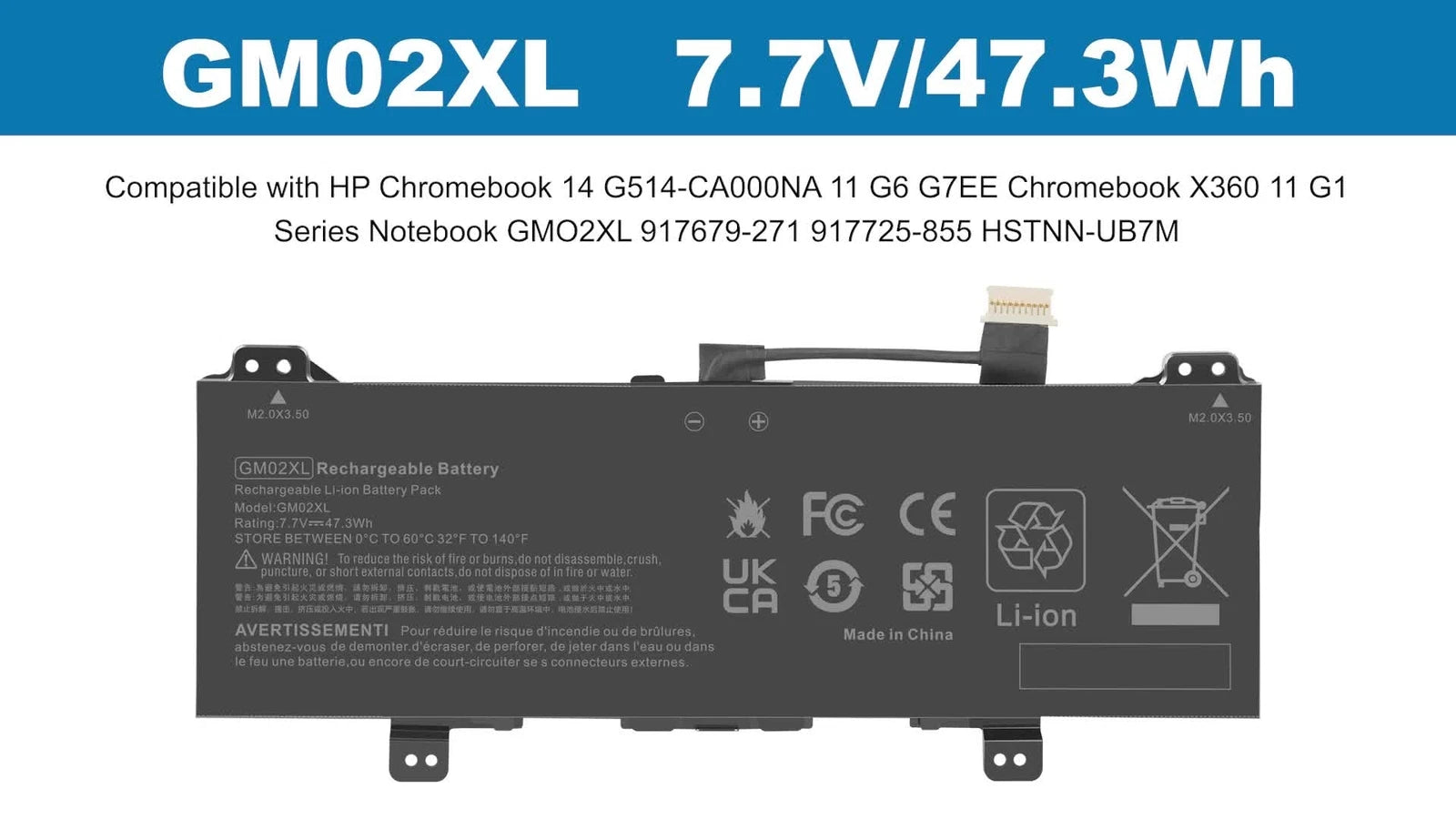 GM02XL Battery for HP Chromebook 14 G5 G6 X360 11 G1 G6 EE 917725-855 47.3Wh US
