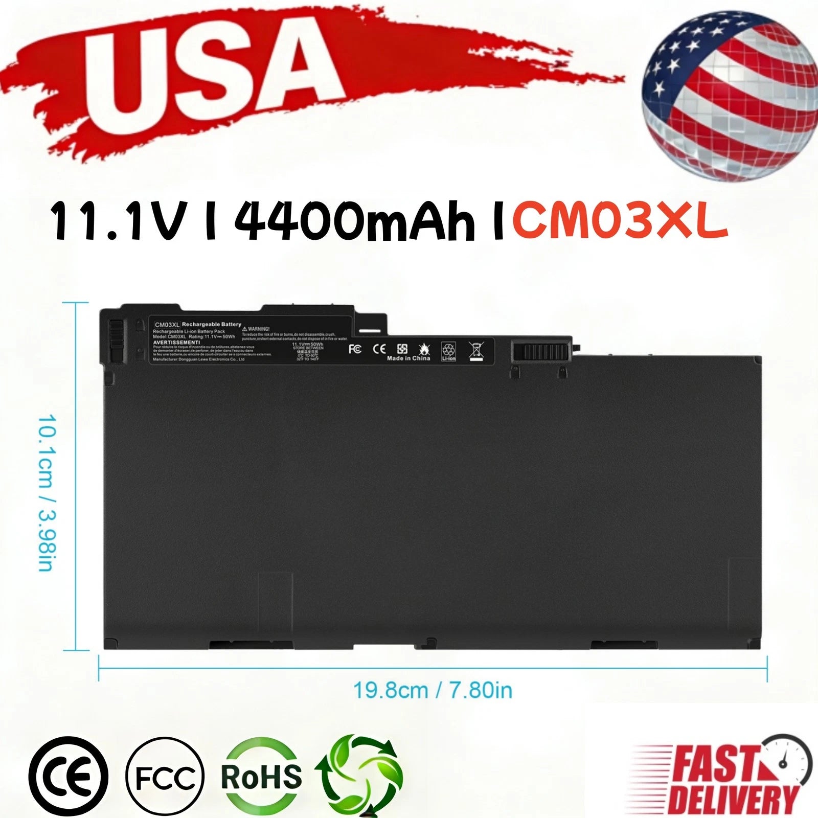 CM03XL Battery For HP EliteBook 740 745 750 755 840 845 850 855 G1 G2 Series US