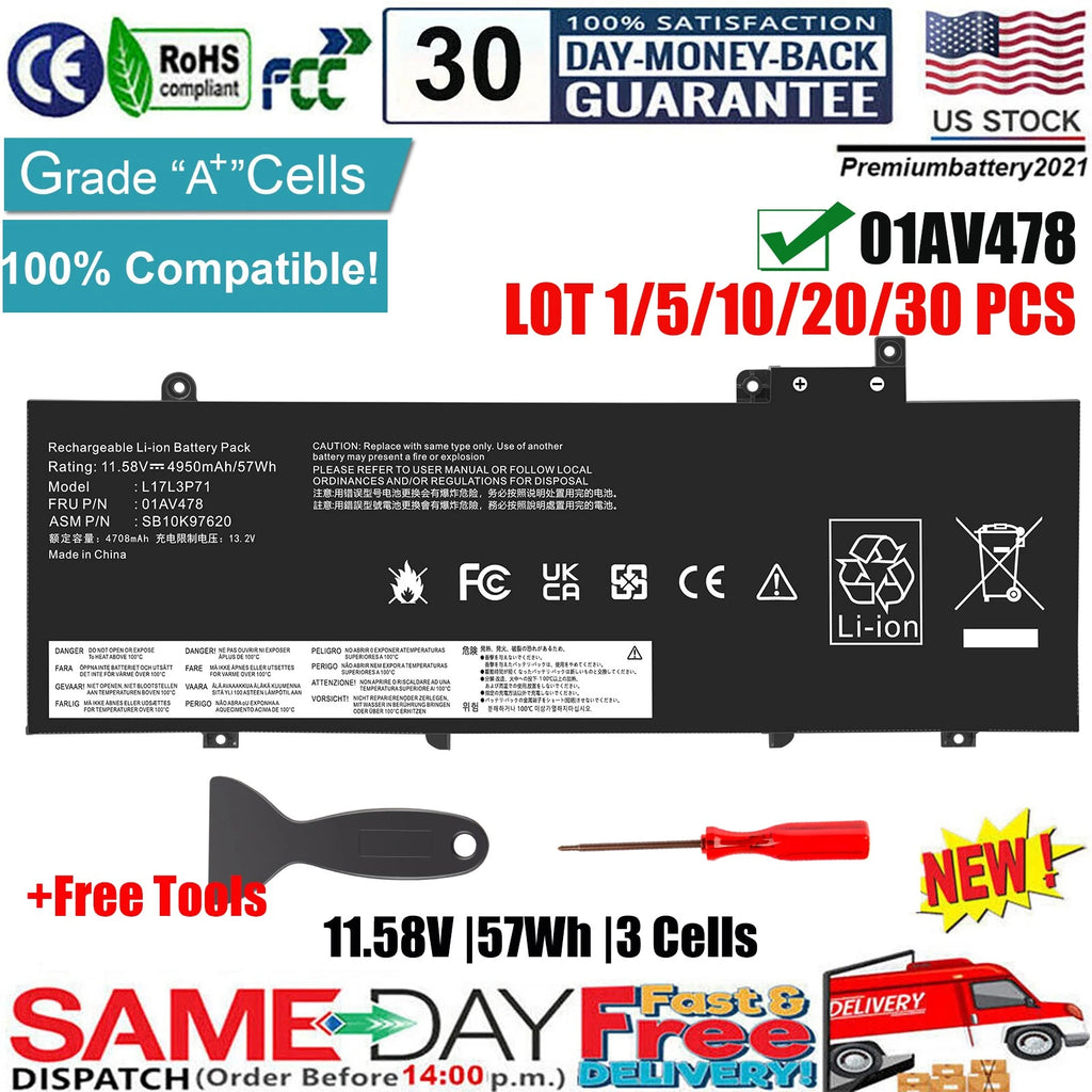 ?LOT 1-30 Battery For Lenovo ThinkPad T480s L17L3P71 L17M3P71 L17M3P72 01AV478