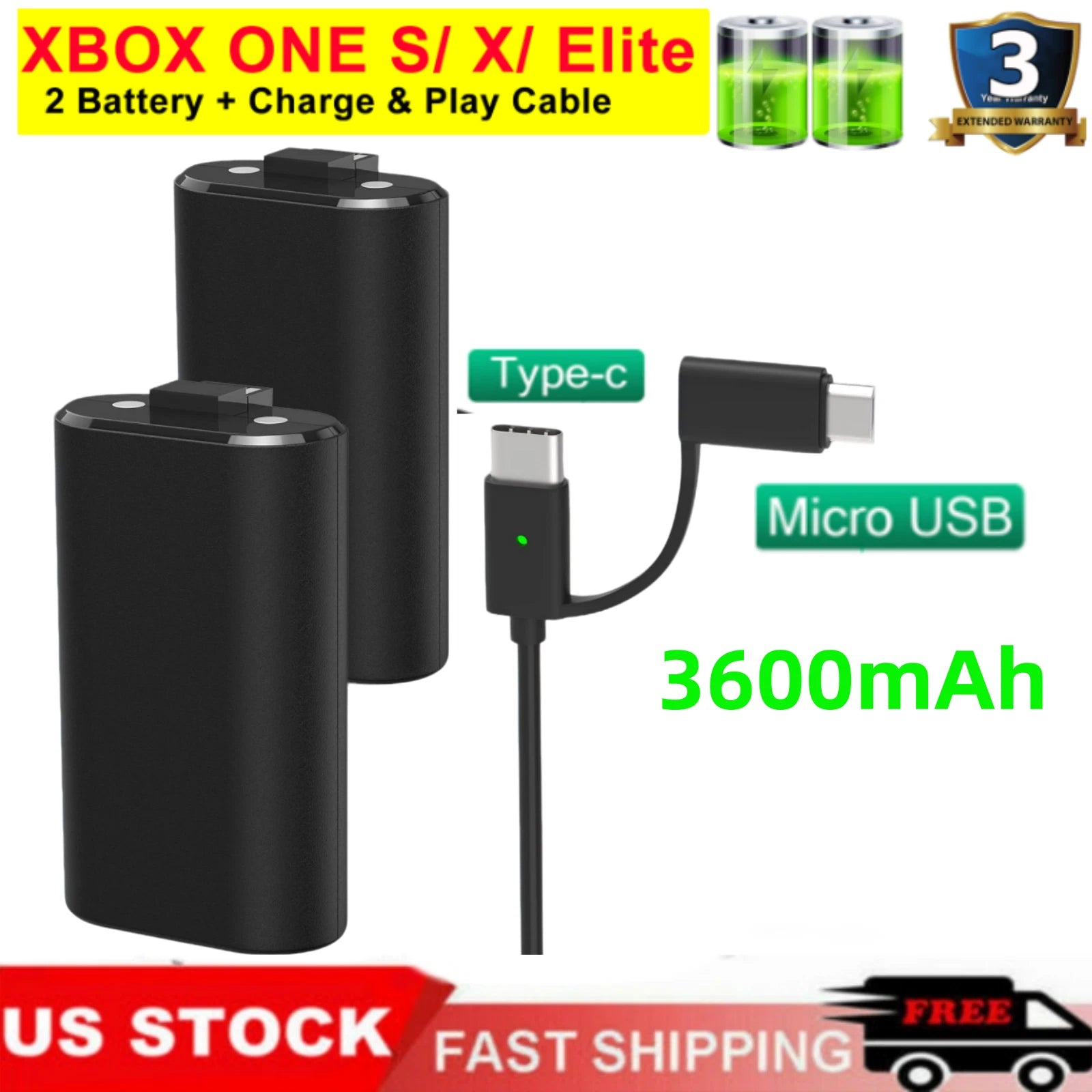 For Xbox One X/ One S, Xbox Series X/S Rechargeable Battery Pack & Charge Cable