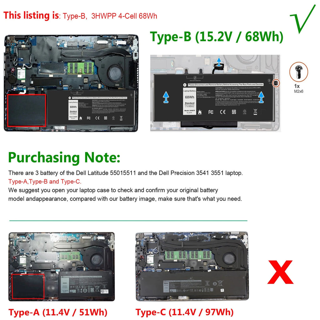 ??LOT 3HWPP Battery for Dell Latitude 14 5401 E5410 5411 15 5501 551110X1J 68Wh