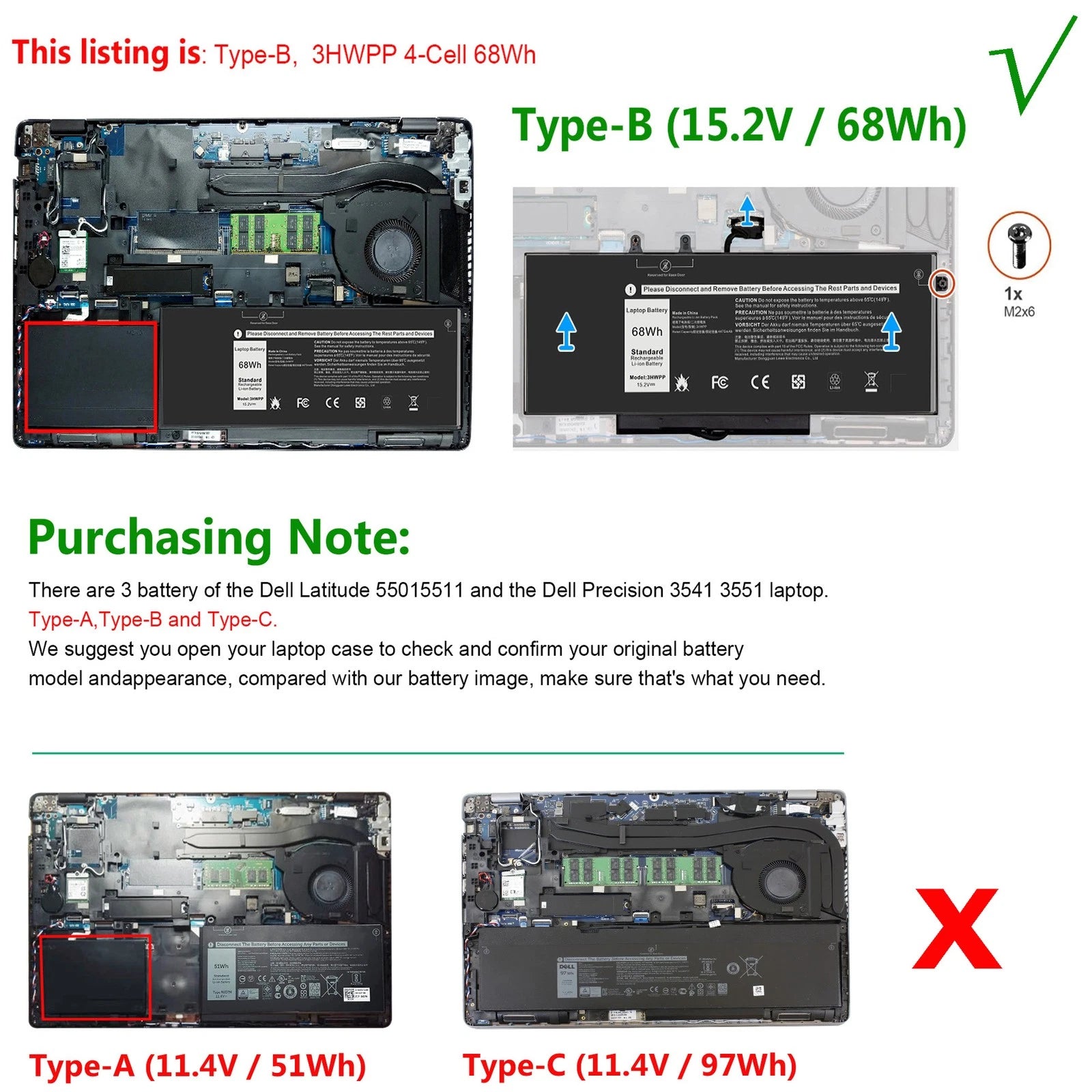??LOT 3HWPP Battery for Dell Latitude 14 5401 E5410 5411 15 5501 551110X1J 68Wh