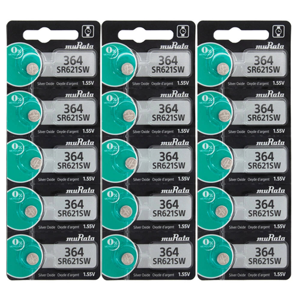 15 Pcs 364 Battery SR621SW Murata Replaces Sony Batteries