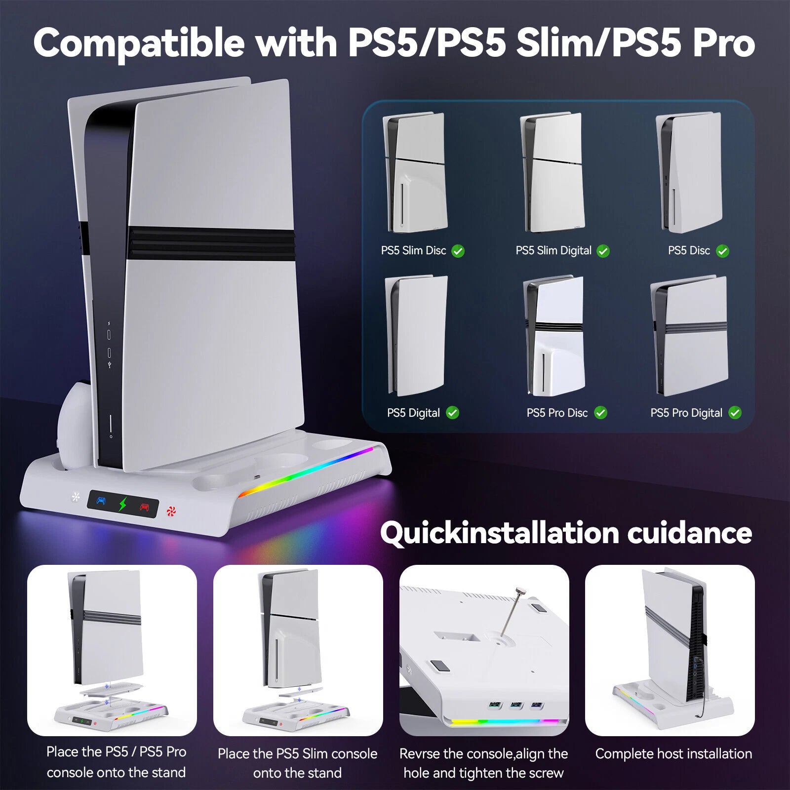 PS5 Slim Stand Cooling Fan PS5 Controller Charging Station for Sony Playstation5