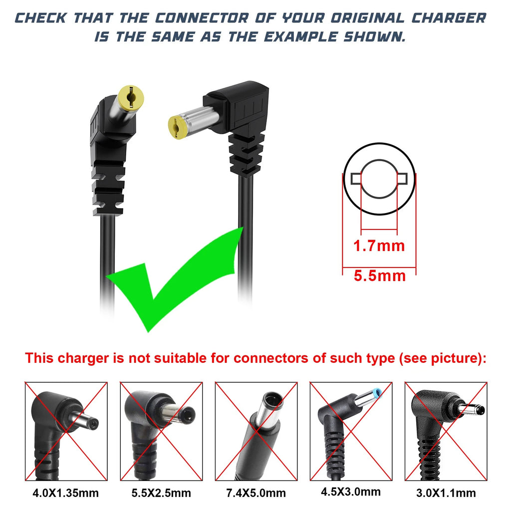 For Acer Aspire 19V 3.42A 65W Laptop AC Adapter Charger Power Cord 5.5*1.7mm NEW