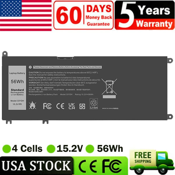 LOT 33YDH Battery For Inspiron 15 17 7000 Latitude 3380 3480 3490 3590 3580 56Wh