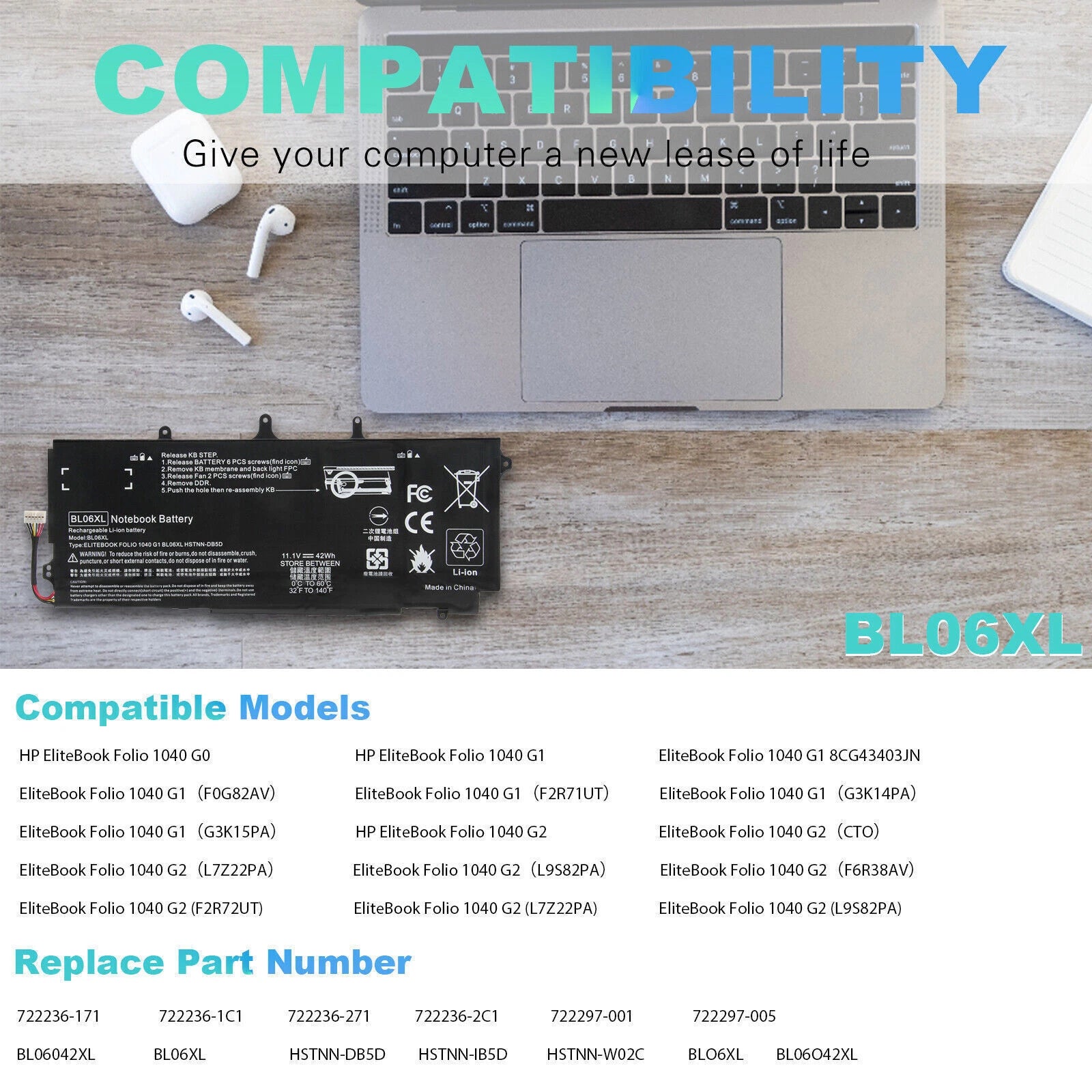 BL06XL Battery For HP EliteBook Folio 1040 G1 G2 BL06042XL HSTNN-DB5D 722297-001