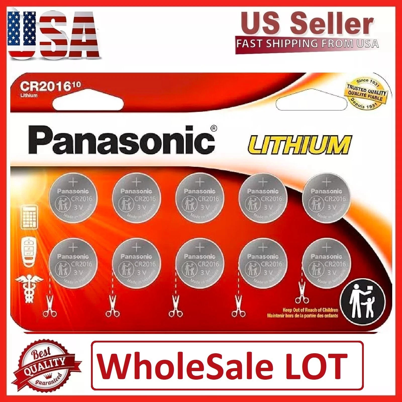 LOT 10-100 Panasonic LITHIUM BATTERY 3V CR2016 2016 BR2016 DL2016 Button Cell