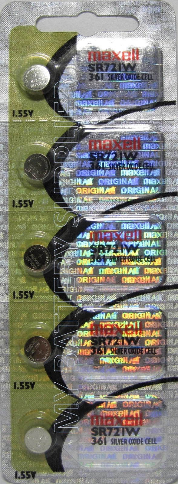 5 Original Maxell SR721W Button Batteries Hologram Package