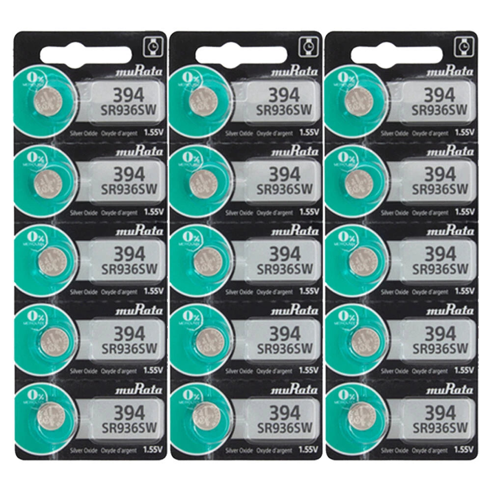 15 Murata Replaces Sony 394 SR936SW LR936 LR45 Silver Ox 1.55V Watch Battery