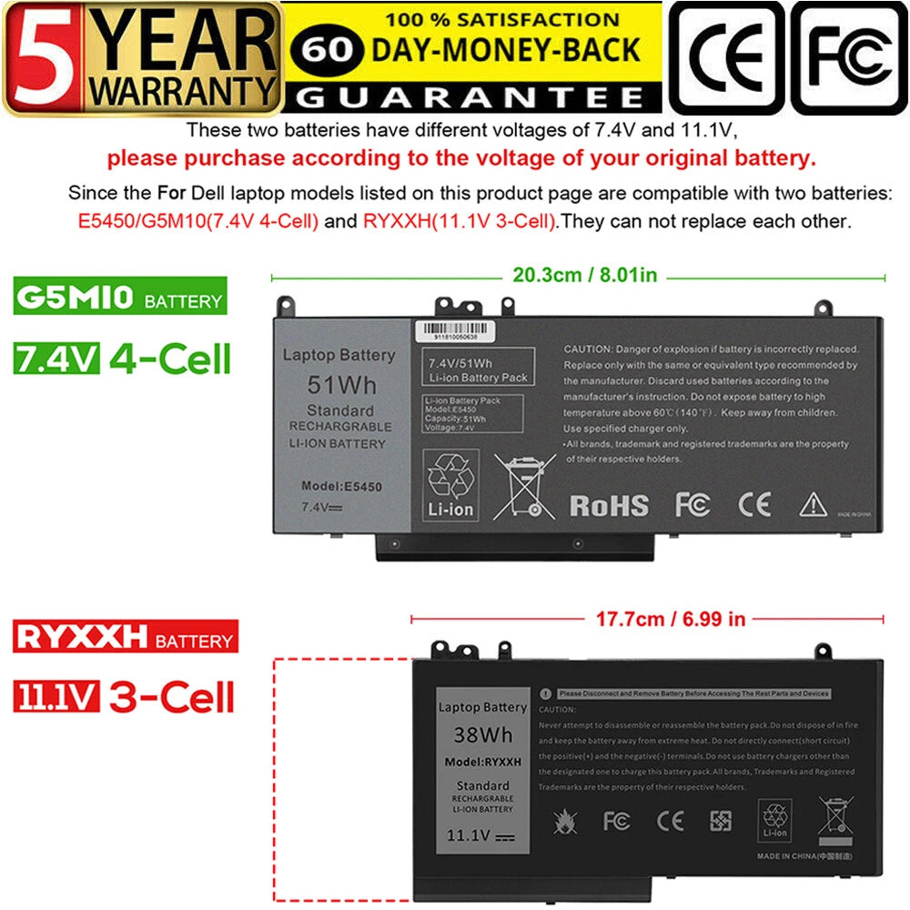 ?Type RYXXH G5M10 Battery for DELL Latitude 3150 3160 12" E5250 Latitude E5450