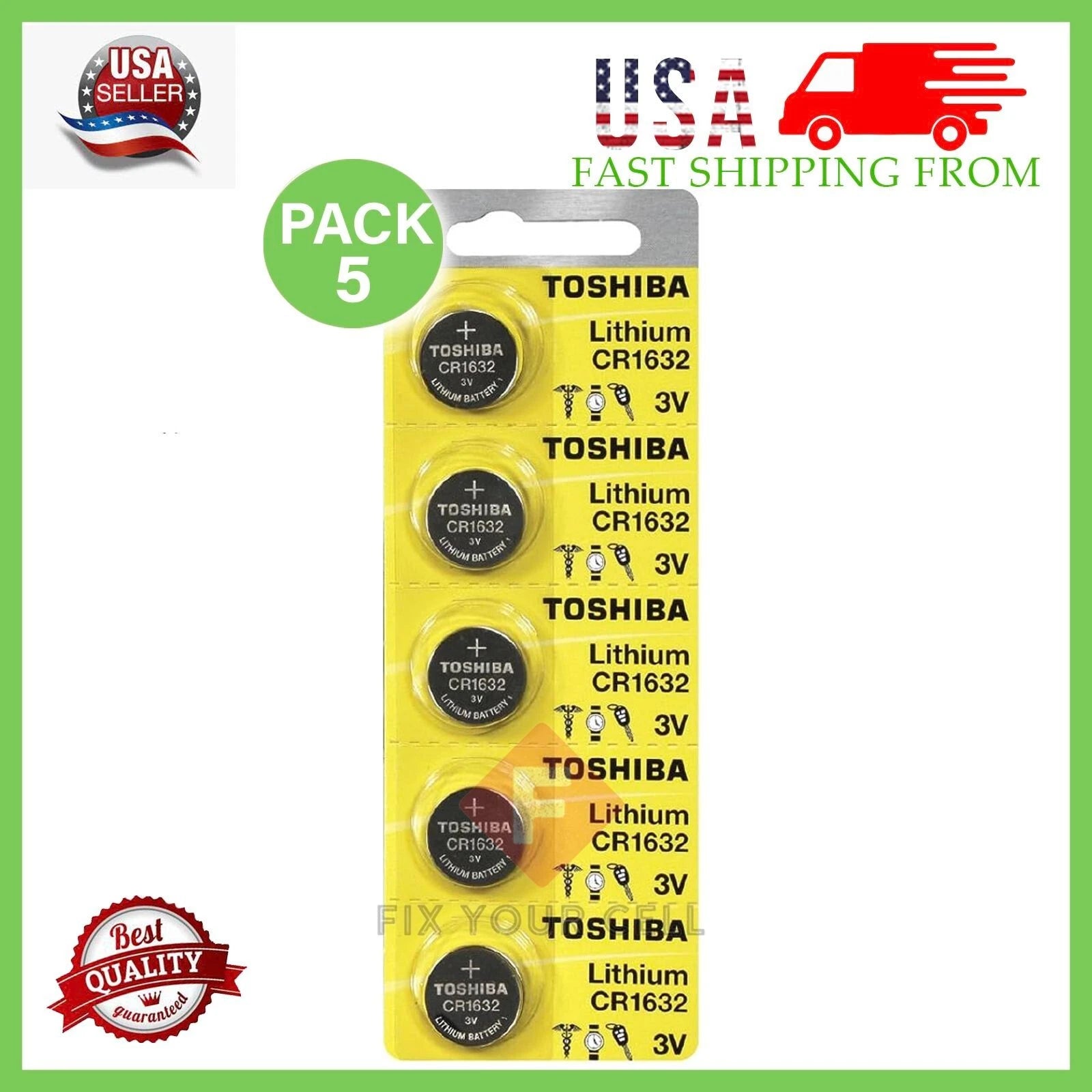 5x New Original Toshiba CR1632 3V Lithium Coin Cell Battery (5 Batteries) CR1632