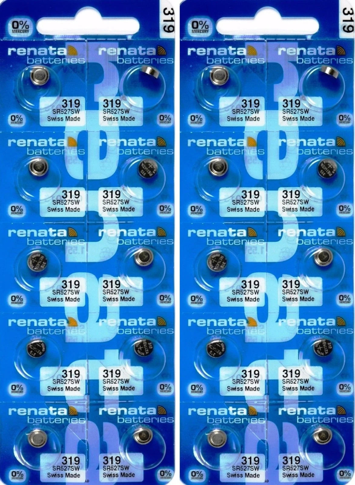 20 Renata 319 (SR527SW) Silver Oxide Batteries 1.55 Volt