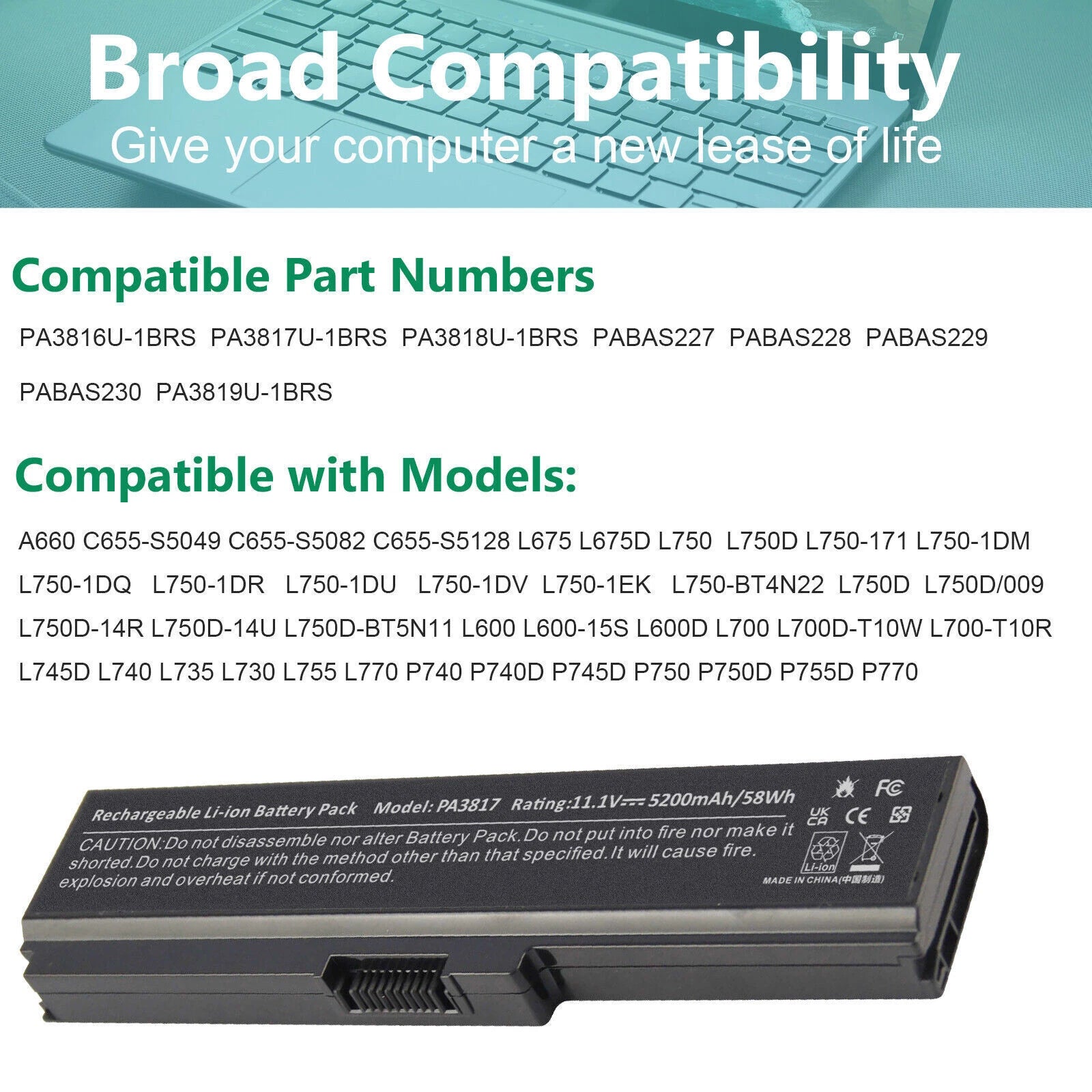 PA3817U-1BRS PA3819U Battery for Toshiba Satellite C650D C655D A665D PA3634U-1BR