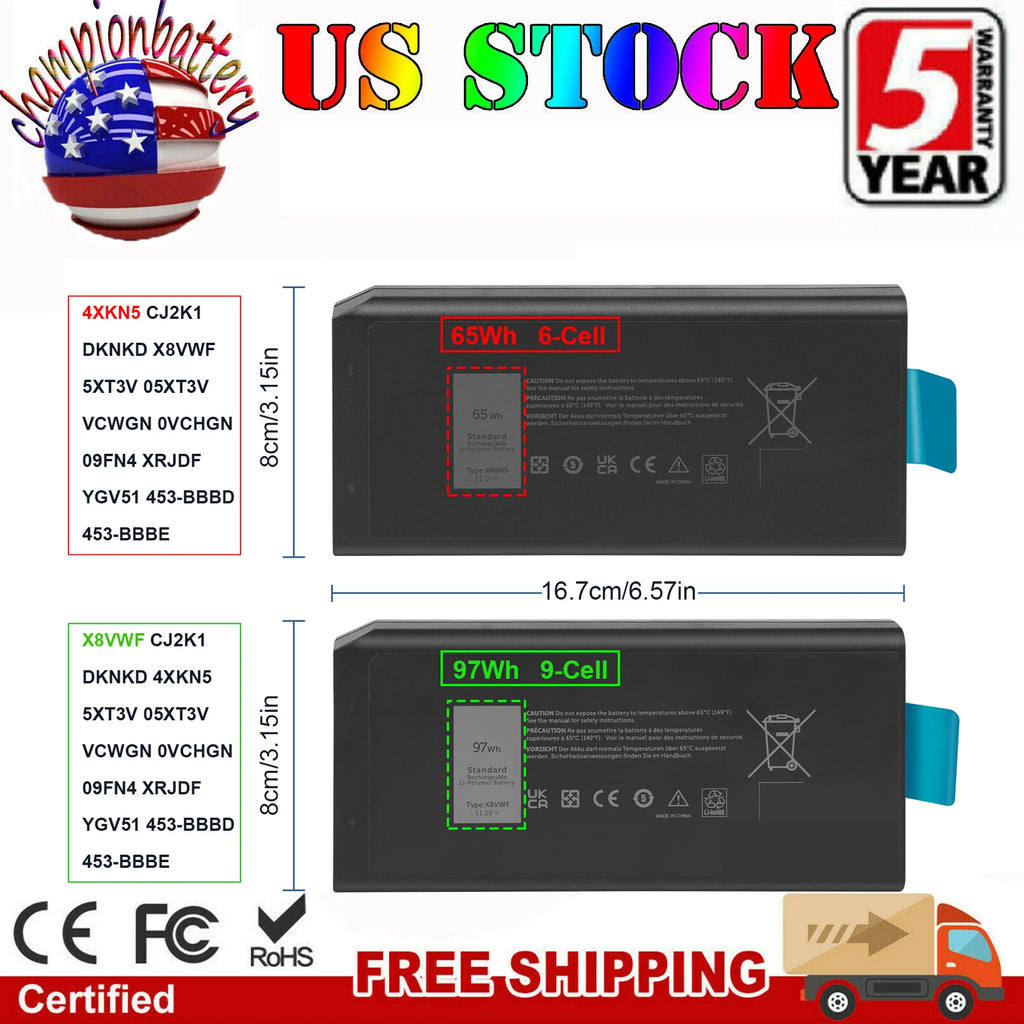 4XKN5 X8VWF 6/9Cell Battery for DELL Latitude 14 5414 5404 7414 7404 453-BBBE