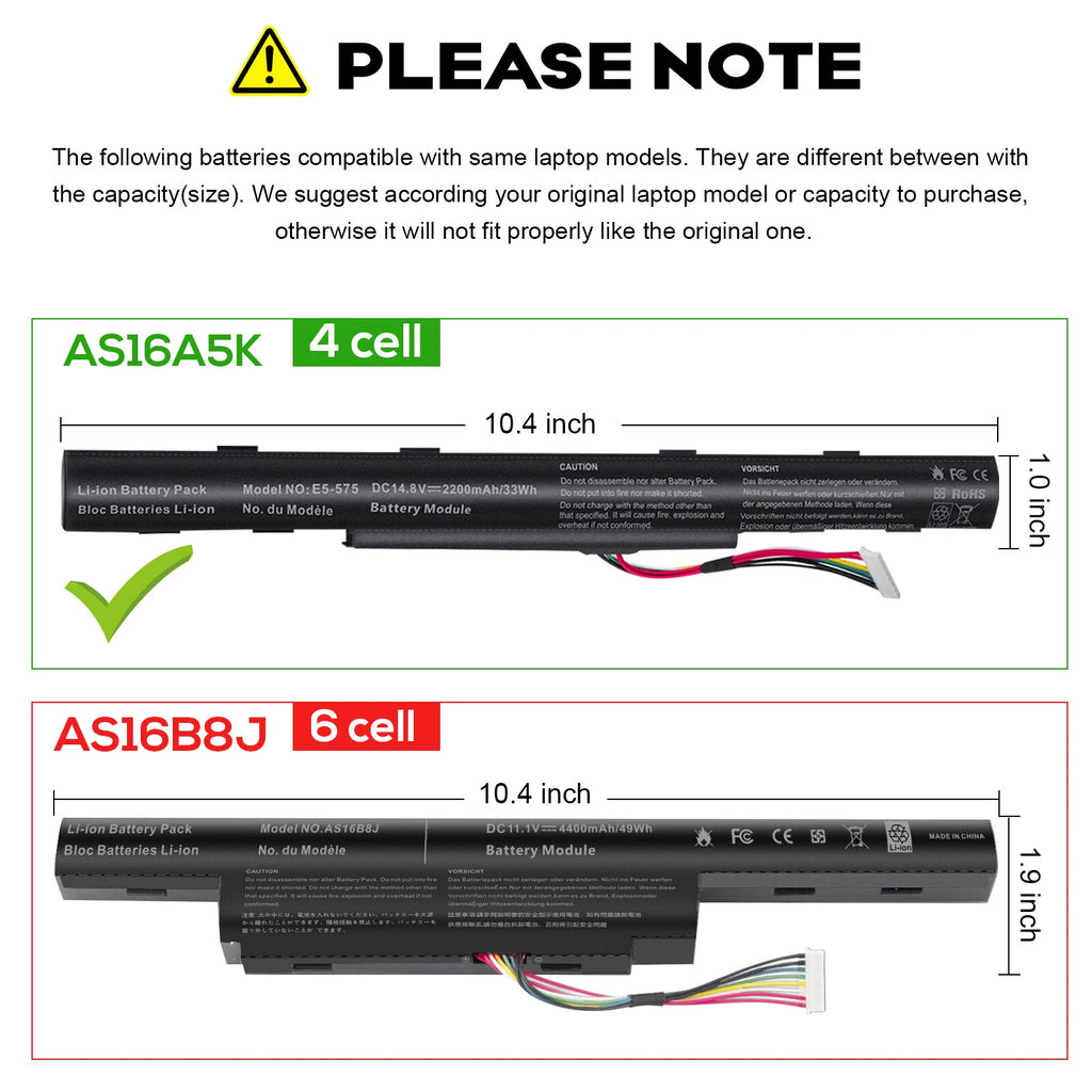 AS16A5K AS16A8K Battery For Acer Aspire E5-575G E5-573T E5-772G E5-773G Series