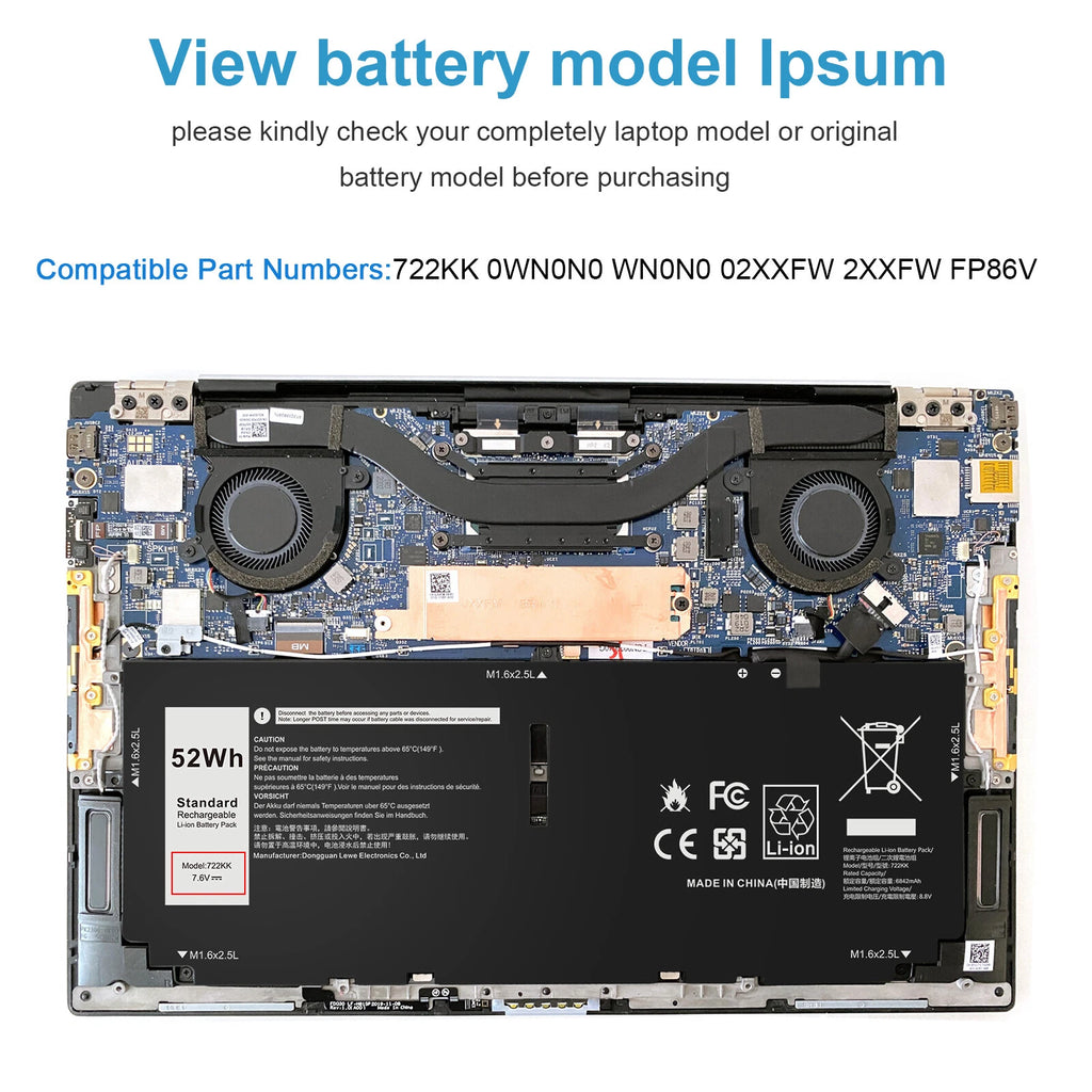 722KK Battery For Dell XPS 13 9300 9310 9380 (2020) 2XXFW FP86V 0FP86V 02XXFW