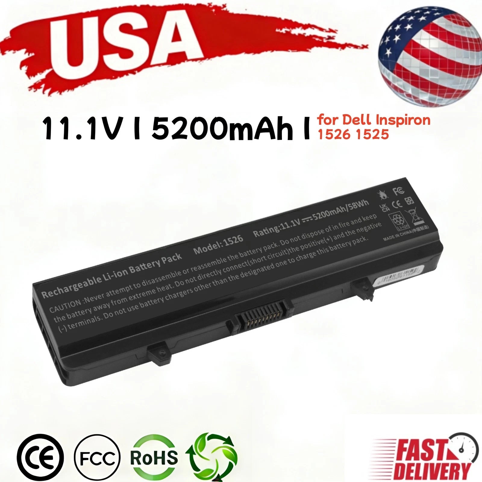 5200mAh Battery for Dell Inspiron 1526 1525 1545 1546 Pp29l Pp41l Rn873 XR693