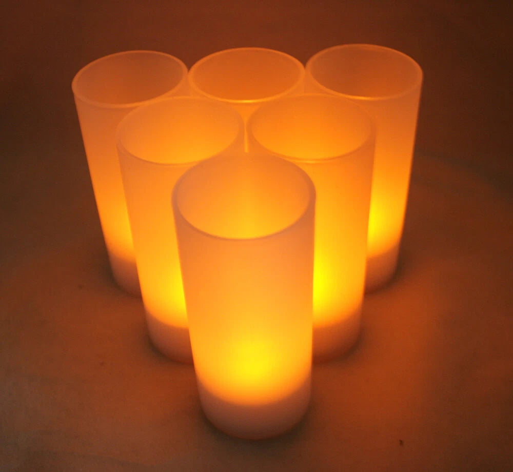 US Shipper Rechargeable Battery Tea Lights Set of 6 Amber LED w/ Frosted Votives