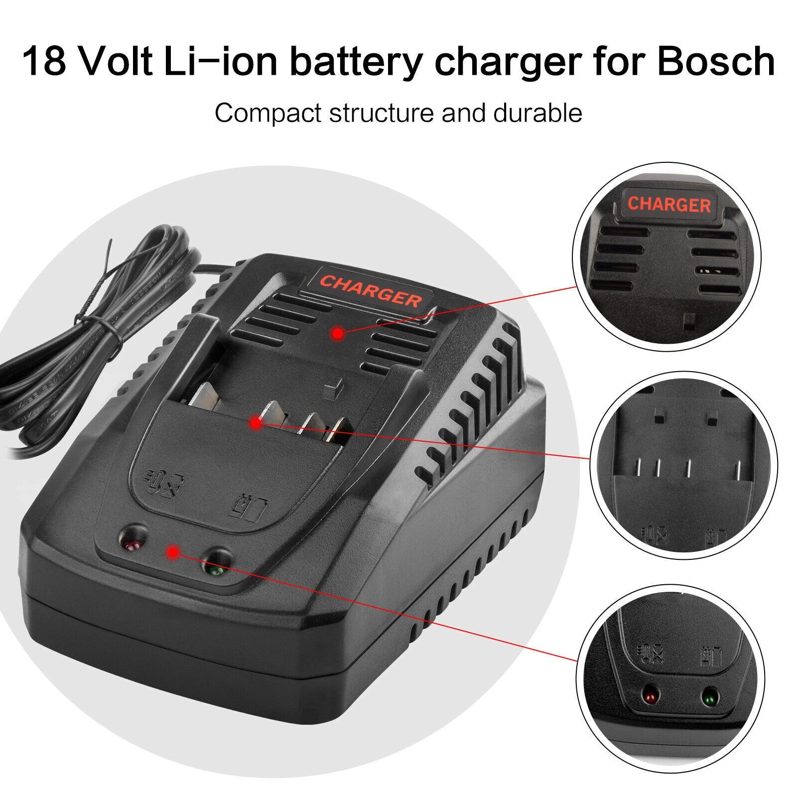 Battery Charger for Bosch 18V 14.4V Li-ion Battery BC660 GAL1860CV AL1820CV USPS